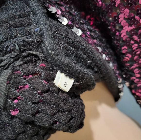 Vtg 80s glam sequin open knit sweater M/L - Picture 8 of 9